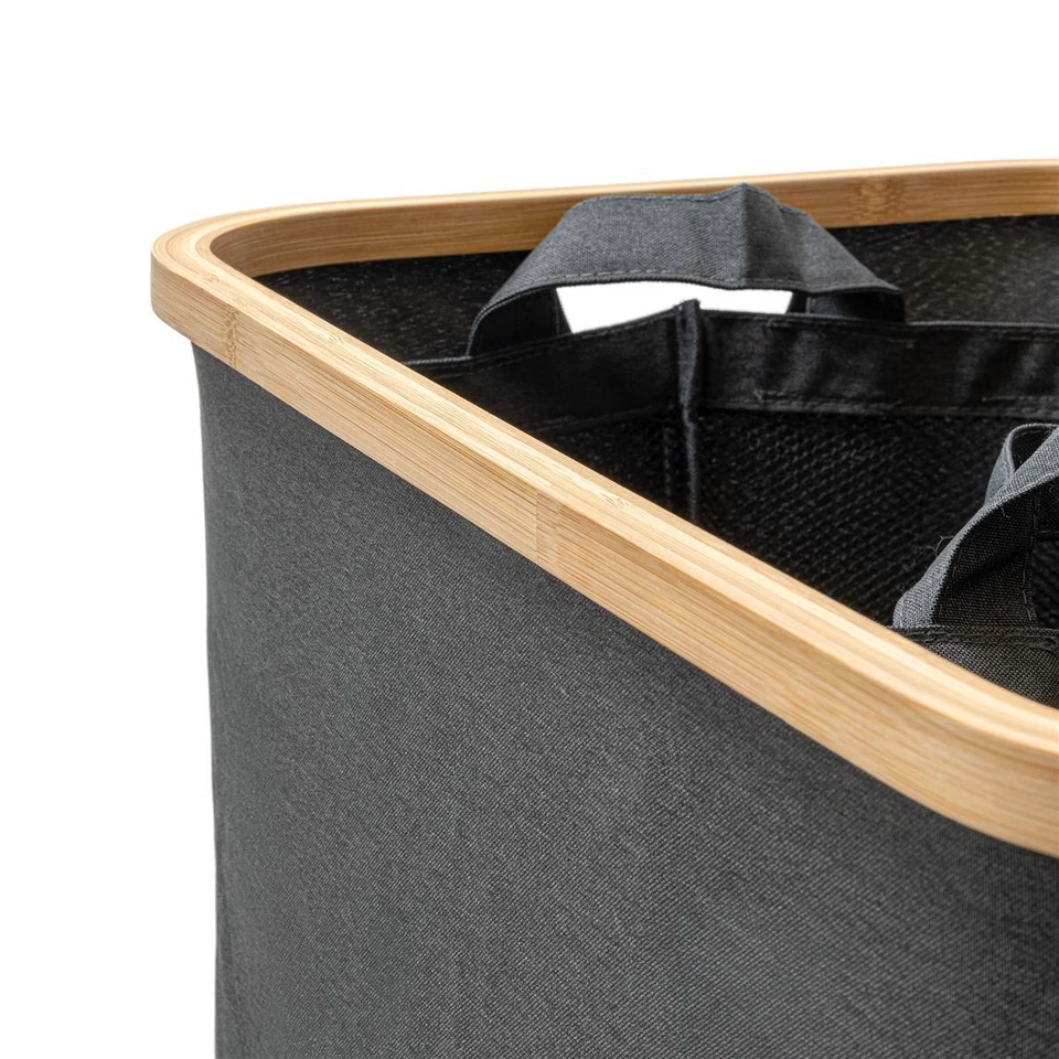 Wäschekorb 140 L mit Deckel 2 Fächer Wäschesack Wäschesammler Bambus Wäschebox - Bild 3 von 4