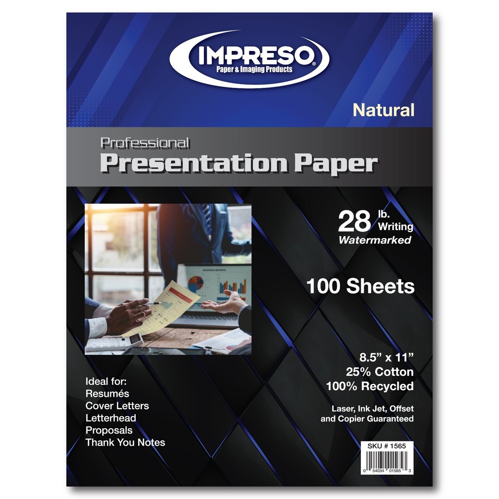 Premium 8.5x11 Resume Paper - 28 lb 100% Recycled 25% Cotton 100 Sheets