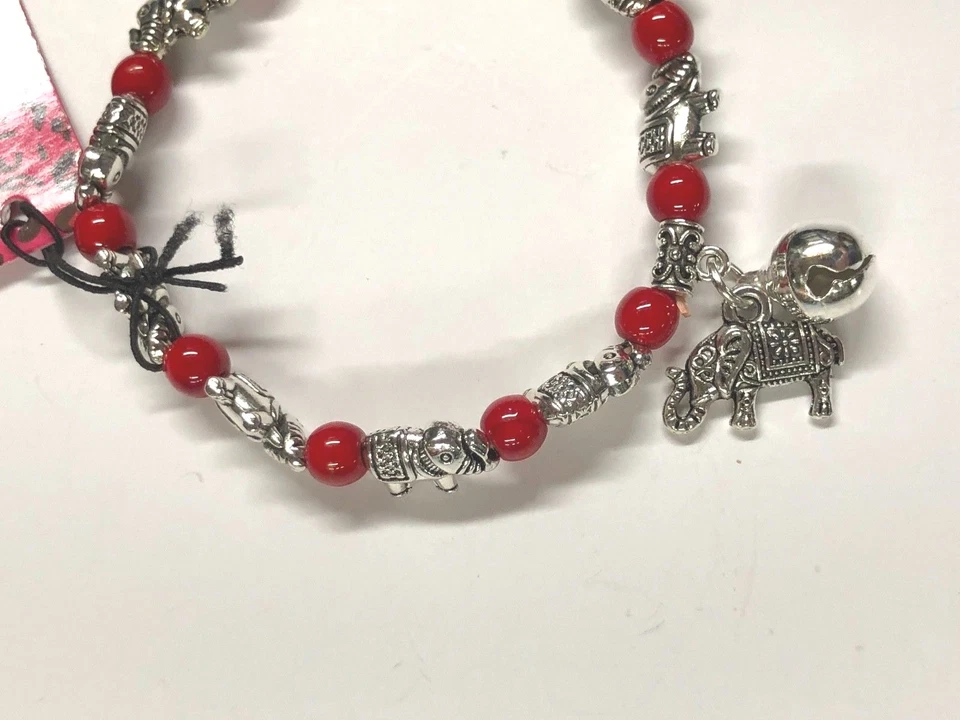 Nova pulseira de contas Betsey Johnson prata elefante vermelho elástica caixa de presente bolsa LK - Imagem 2 de 4