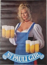 VINTAGE PINUP POSTER ~ St. Pauli Girl Barton Beers Pinup 20x28" Blonde w/Steins