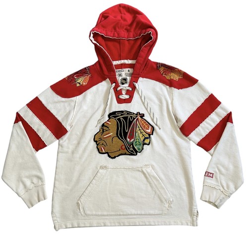 CHICAGO BLACKHAWKS Sweatshirt Hoodie Size SMALL NHL CCM Pro Vintage Style *stain