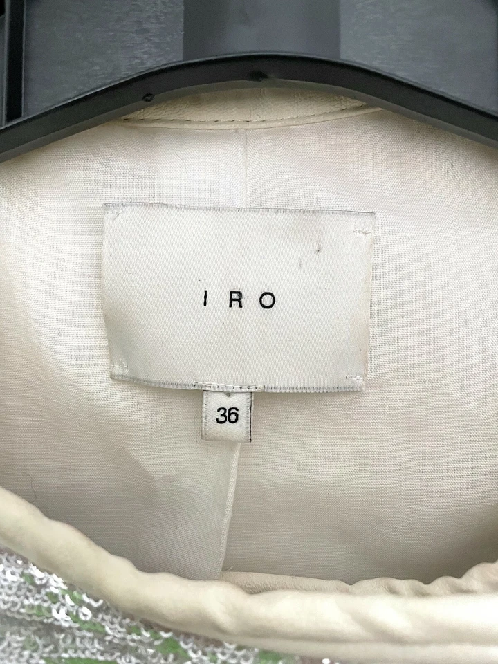 Chaqueta IRO Plateada Lentejuelas Cuero Blanco Cremallera Talla FR 36 US 2 Foto 3 de 4