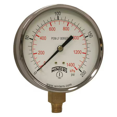 #ad #ad Winters Pem225lf Lead Free Pressure Gauge 0 To 200 Psi 4 In Dial 1 4 In Npt $27.49