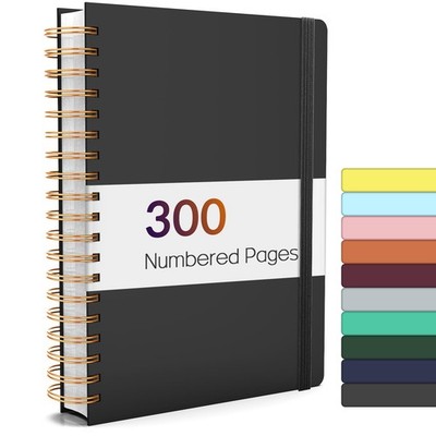 Hardcover Spiral Notebook B5, 300 Numbered Pages, Thick Paper Journal, Black