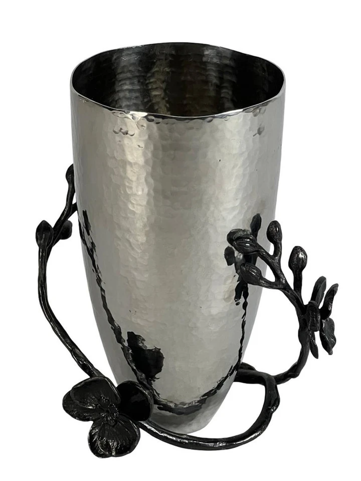 Florero Michael Aram Negro Orquídea Martillado Textura Inoxidable 6.75" BONITO Foto 2 de 4