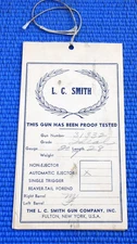 Early ORIGINAL Vintage L.C. Smith Shotgun Hang Tag Proof Tested