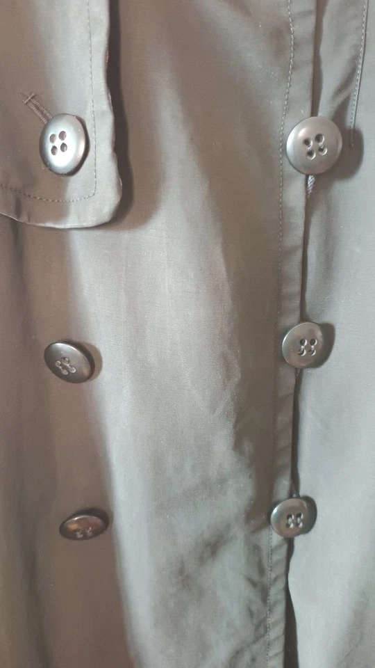 Vintage Sonia Rykiel Black Cotton Trench Coat Tie Belt Tartan Lining Size 38 - Image 4 of 4