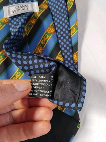 Gianni Versace Blue Gold Striped Medusa Head Silk Necktie Made In Italy image 7