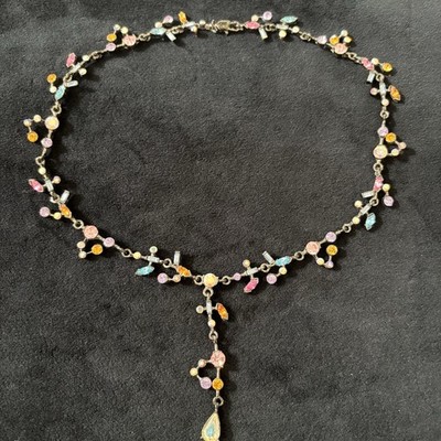 Colorful Rhinestone Lariat Necklace Aurora Borealis Glass Stone Y Necklace