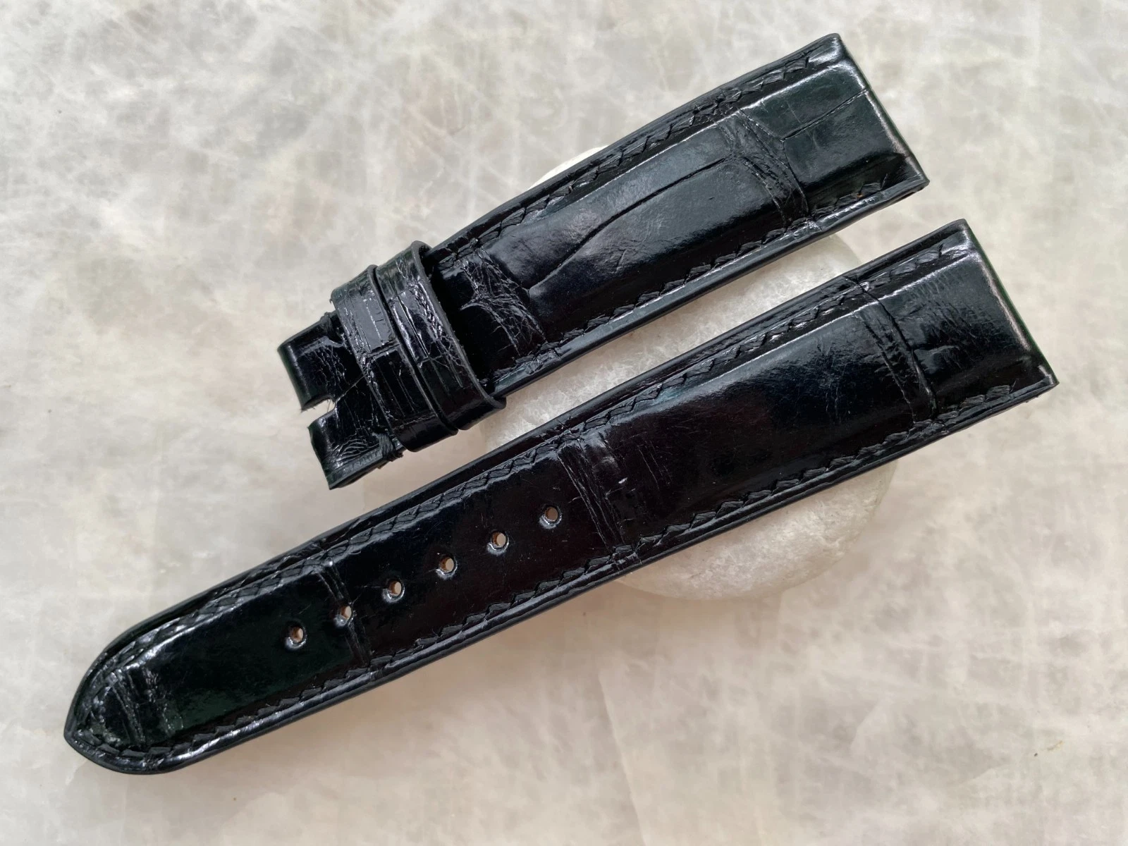 20mm/18mm Black Alligator Crocodile Print Leather Watch Strap Band