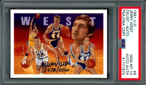 1991 UPPER DECK HEROES CHECKLIST AUTO /2500 JERRY WEST PSA 10 GEM MINT AUTO AUTH
