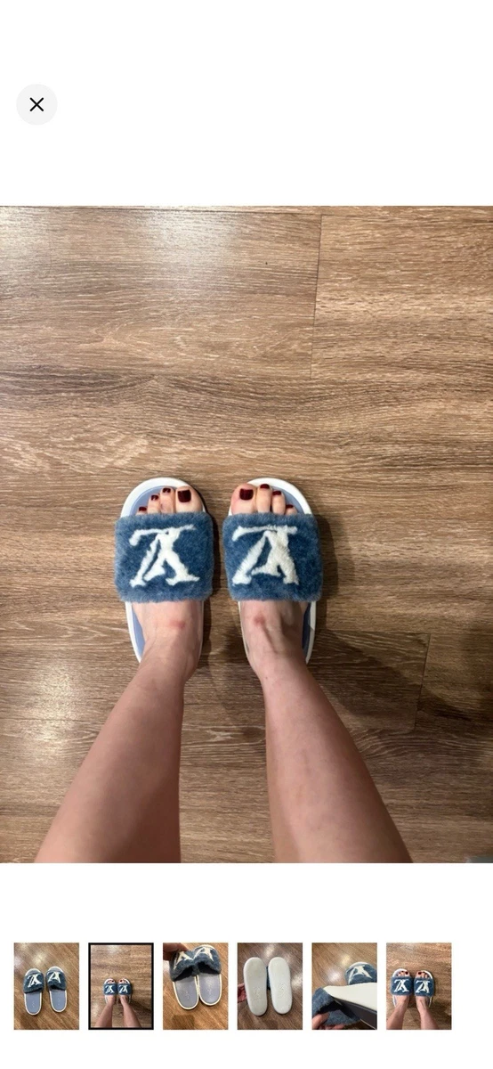 Louis Vuitton フラットサンダル ネイビー ホワイト サイズ37 Louis