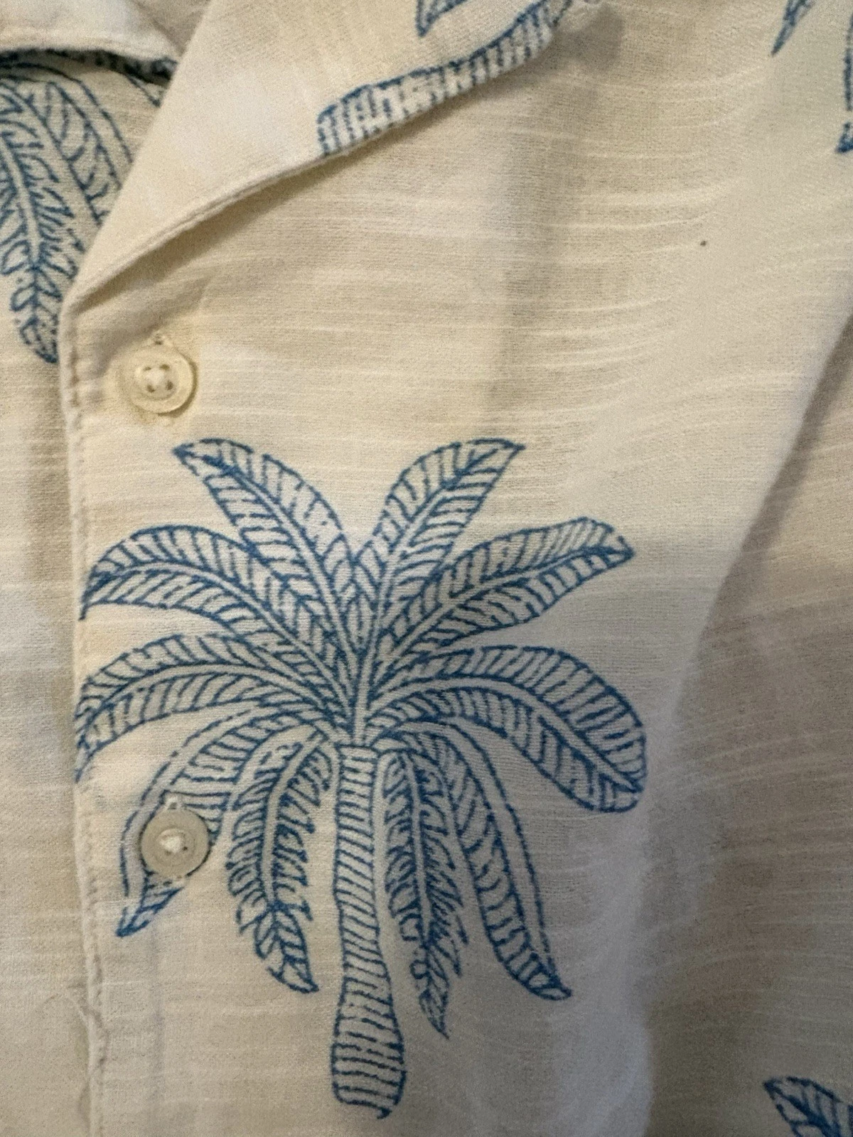 Nautica Linen Palm Tree Print Button-Up Shirt Short Sleeve Size L White/Blue image 3