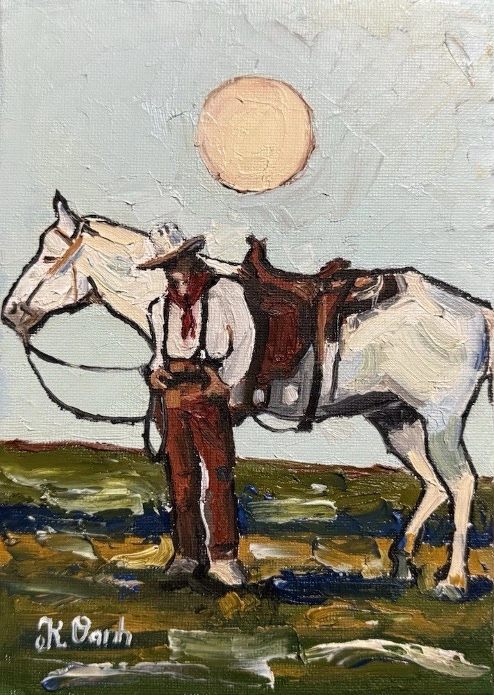 ORIGINAL OIL PAINTING WESTERN COWBOY ON STRETCH CANVAS SIGNED 5x7