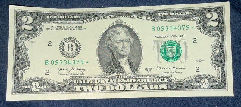 Rare Two Dollar Bill Star Note 2017 Federal Reserve $2 United States Low Serial