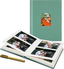 Premium Small Photo Album 4x6 60 Pockets Linen Cover Memory Baby Book Lake Green