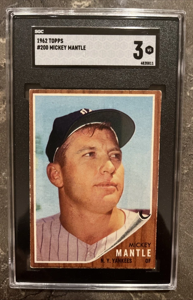 ⚾️⬛️Mickey Mantle⬛️⚾️1962 Topps #200 SGC 3 Vintage Centered Yankees HOF - Image 3 of 4