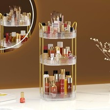 Rotating Makeup Organizer 360, Stackable Adjustable Large 3 Tier Clear