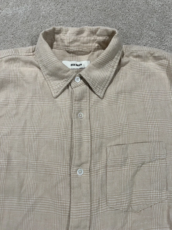 Camisa Buck Mason Para Hombres Grande Bronceada Abotonada Franela Manga Larga Pata de Gallo Cuadros Foto 2 de 4