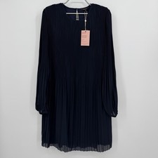 Quince Chiffon Pleated Long Sleeve Mini Dress size S Small Women's Navy Blue