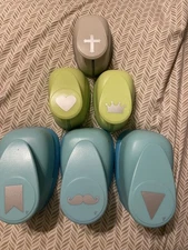 Lot of 6 Paper Studio Hand Paper Punches(1”-2”)Flags, heart mustache crown cross