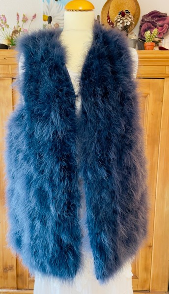 Feather Vest Blue - Size 40 / 42 - For Party Outfit or Carnival