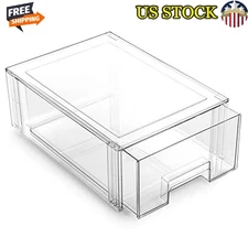 Clear Stackable Storage Drawers Organizers Space-Saving Home Storage Bins New