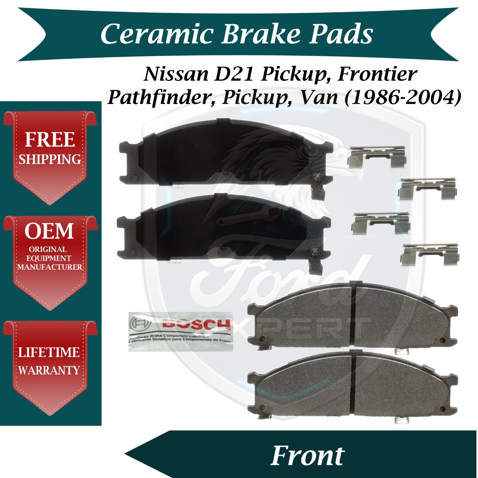 Bosch OEM Front Ceramic Brake Pads Kit For 1986-2004 Nissan Lifetime Warranty