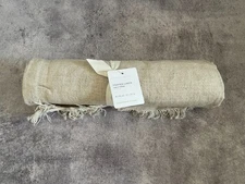 pottery barn frayed linen table throw 50" sq new original $99  Light Flax