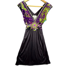 Ice A Line Dress Womens 8 Dopamine 90s Stretch Belted Beaded Maximalist