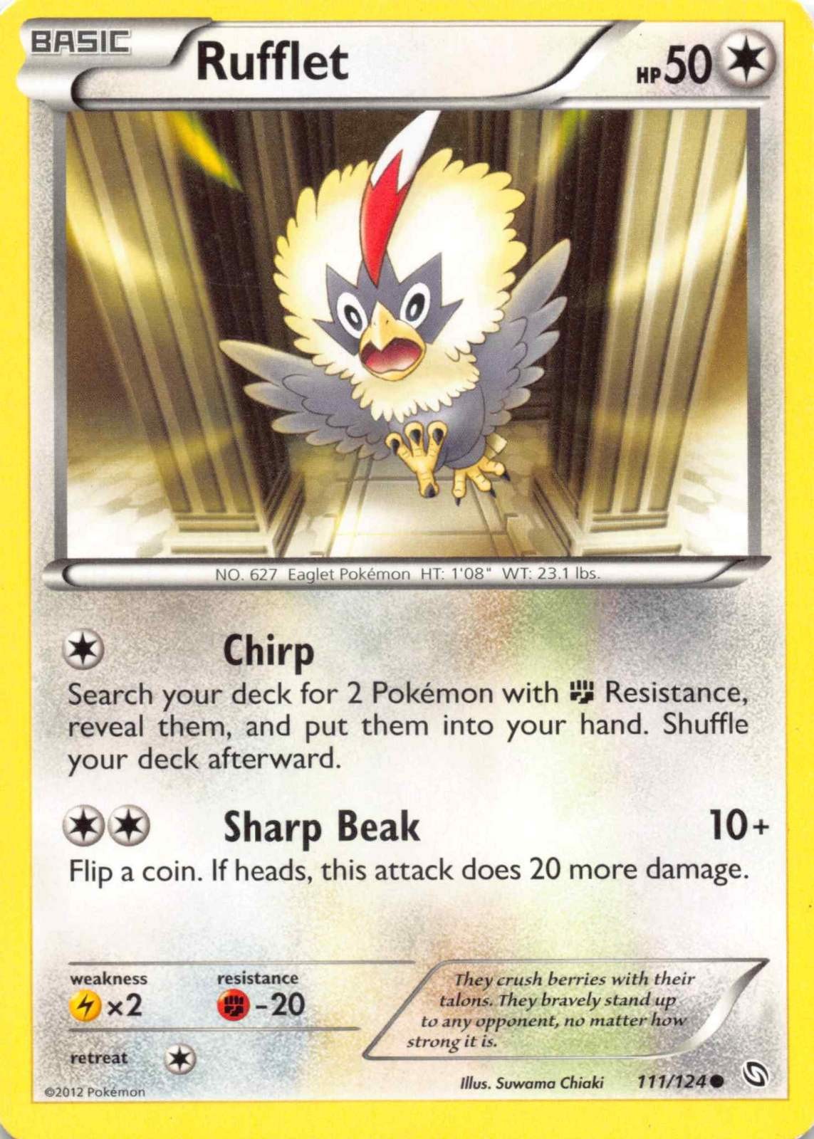 2012 POKEMON RUFFLET 111/124 COMMON DRAGONS EXALTED MODERATELY PLAYED