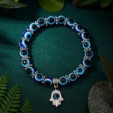 Lucky Turkish Blue Evil Eye Bead Bracelet Mens Womens Hamsa Protection Charm