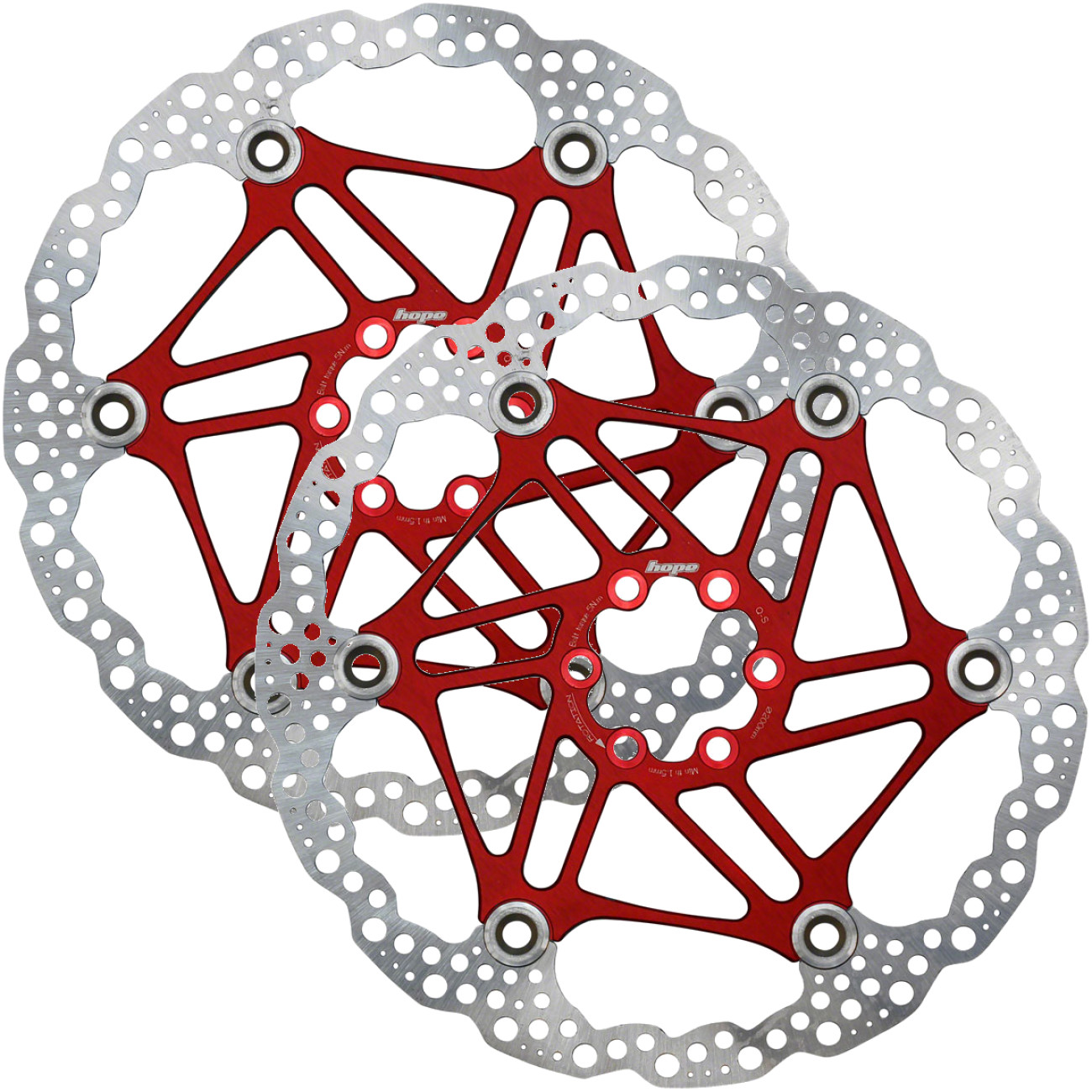 Комплект из 2 плавающих дисковых тормозных дисков Hope 200 мм с 6 болтами Красный 33390₽