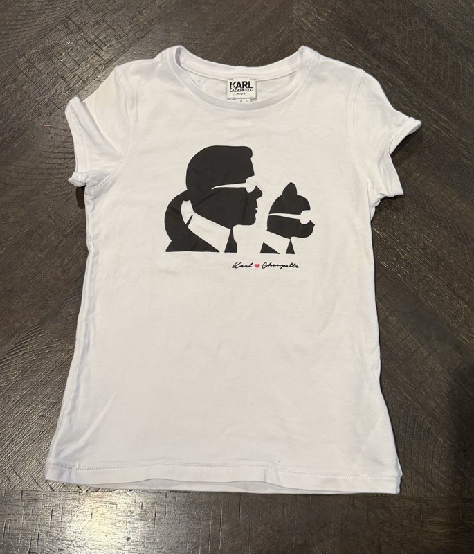 Karl Lagerfeld Girls Choupette Graphic White T-shirt Size 8 Kids