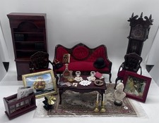 Dolls house furniture Victorian living room sofa set & accessories 1/12th Scale
