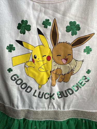 Pokemon Pikachu & Eevee Shamrock Dress - Green Tulle - Girls XL 14-(NWT) - Picture 3 of 9