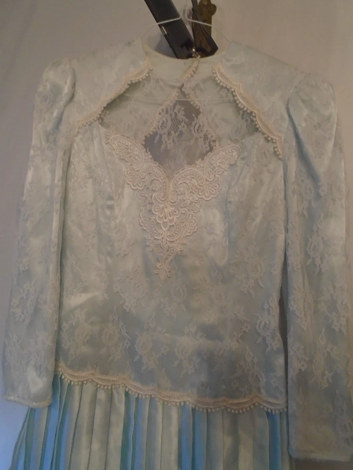 Vestido Scott McClintock Vintage Años 80 Encaje Azul Bebé Espalda Abierta Plisado Talla 12 Foto 2 de 4