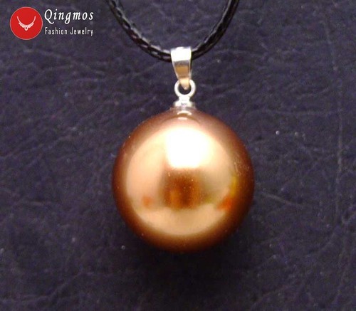 18mm Round Brown Sea Shell Pearl Pendant Necklace for Women Cord Chokers 17-18" - Picture 4 of 33