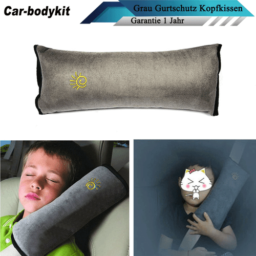 Sicherheits-Gurtpolster Autogurtpolster Schulterpolster Kind Schlafkissen Grau - Bild 1 von 6
