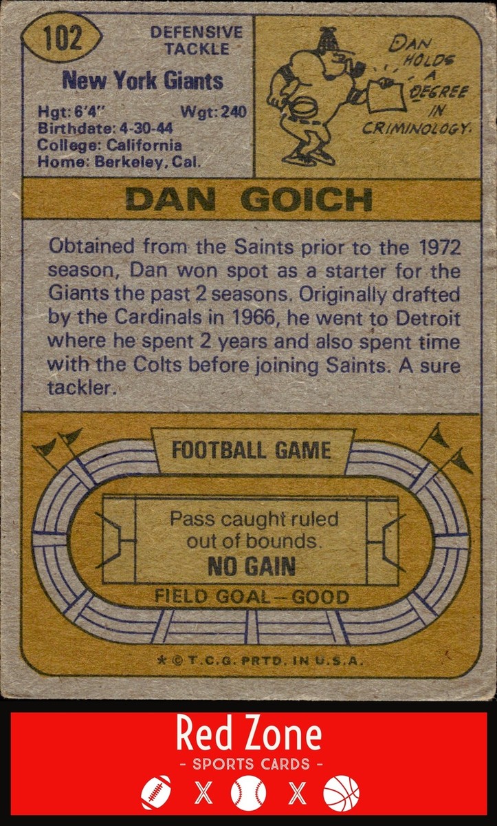 1974 Topps - #102 Dan Goich LOW EX. RC Tough Card! | eBay