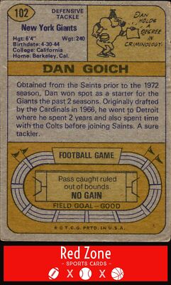 1974 Topps - #102 Dan Goich LOW EX. RC Tough Card! | eBay