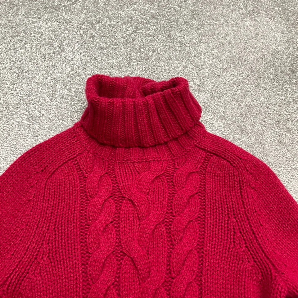 Suéter Express tejido con cable de cuello alto mezcla de lana cachemira para mujer rojo mediano Foto 3 de 4