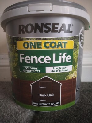 Ronseal One Coat Zaunleben, Zaunschuppenfarbe 5LTR DUNKLE EICHE, Pinsel oder Sprühen auf