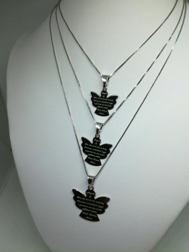 CIONDOLO ANGELO DI DIO PREGHIERA ARGENTO RODIATO COLLANA CM 45 EXPLOIT - Immagine 3 di 4