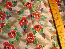 Vintage 60s Fabric Satin Red Rose 36x54 Floral Nylon Poly Lining