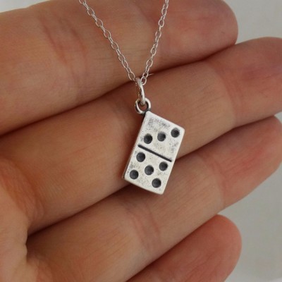 Domino Fliese Charm Halskette - 925 Sterling Silber - Spiel Mexikanischer Zug Knochen Geschenk