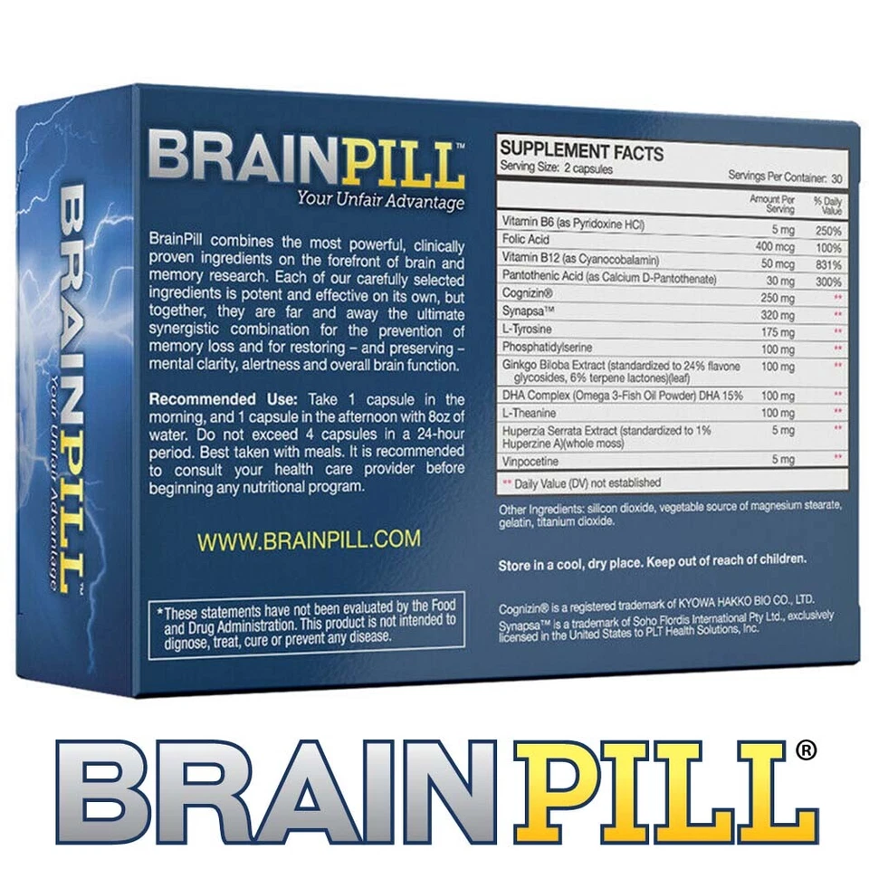 PÍLDORA CEREBRAL (paquete de 2) píldora cerebral Nootrópicos enfoque de memoria más rápido resistencia mental Foto 2 de 4