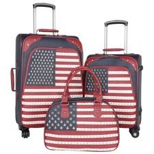Montana West American Pride Flag Stars 3 Pc Luggage Set Suitcases & Satchel