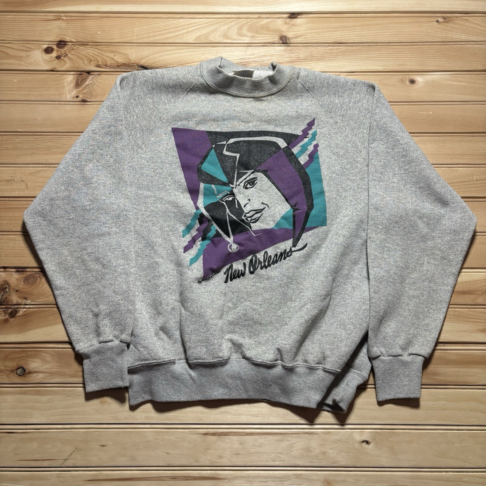 Vintage 90s New Orleans Jester Mardi Gras Mask Promo Crewneck Sweatshirt XL