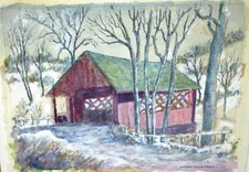 ORVAL CALDWELL COVER BRIDGE ORIGINAL WATERCOLOR LANDSCAPE PAINTING
